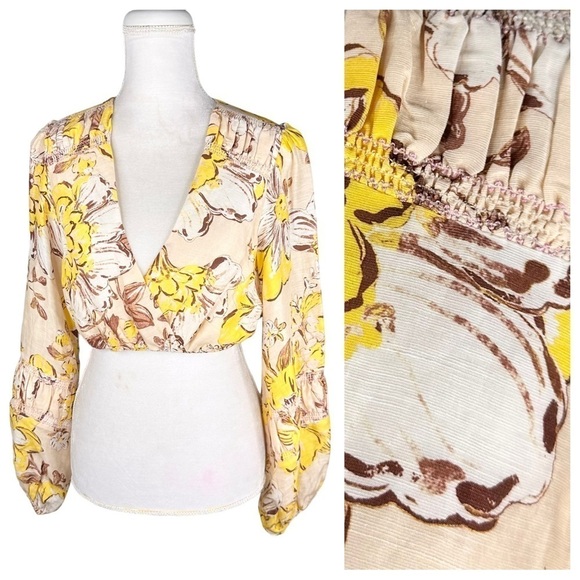 NWOT Significant Other top linen yellow flower crop blouse shirt Aisha Revolve 4 - Picture 2 of 15